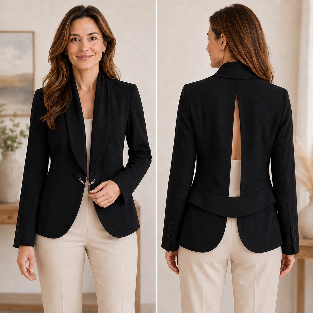 Robert Rodriguez Black Open Back Chain Detail Shawl Collar Blazer R911J02 Size 4
